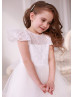 Cap Sleeve Ivory Lace Tulle Tea Length Flower Girl Dress